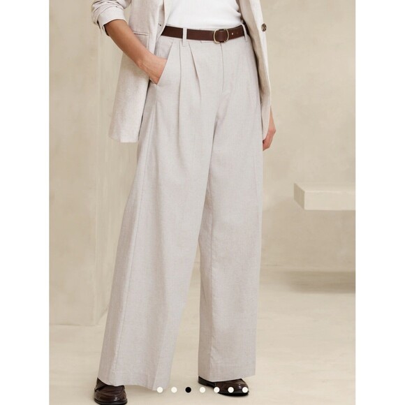 Banana Republic Linen Blend Wide Leg Pleated Black Trouser Pants 4 Petite NWT 4P - Picture 2 of 12